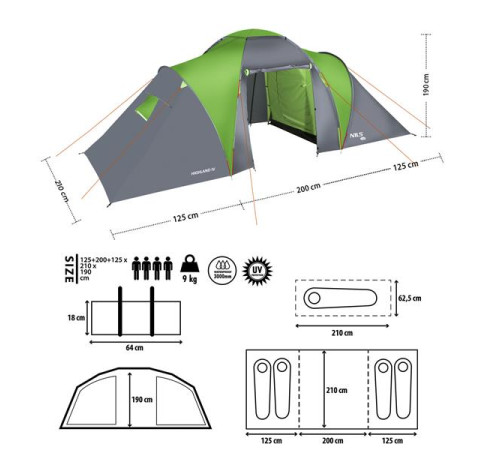 Кемпінговий намет NILS CAMP NC6431 HIGHLAND IV сіро-зелений