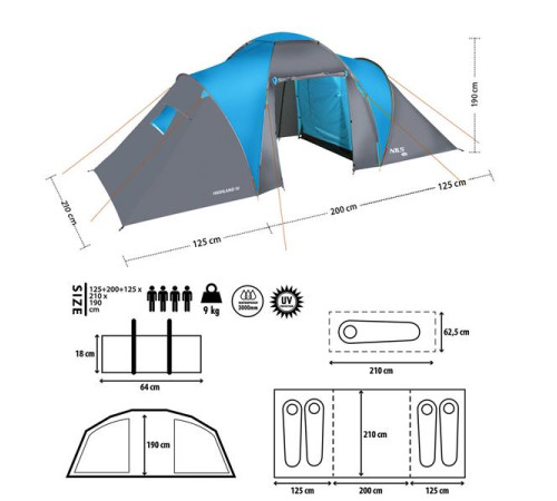 Кемпінговий намет NILS CAMP NC6431 HIGHLAND IV сіро-блакитний