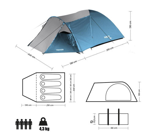 Кемпінговий намет NILS CAMP NC6012 TREKKER сіро-зелений