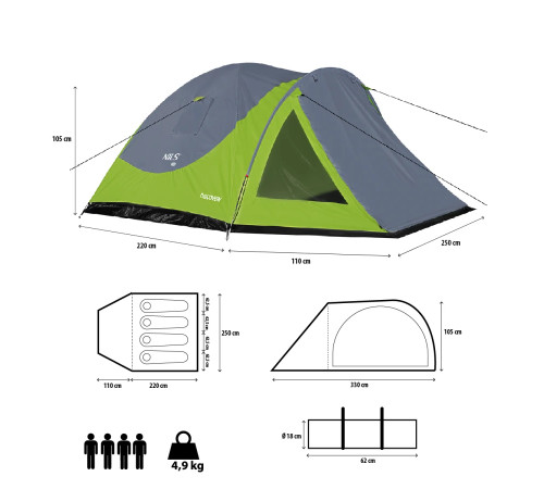 Намет кемпінговий NILS CAMP DISCOVERY NC6006 зелено-сірий