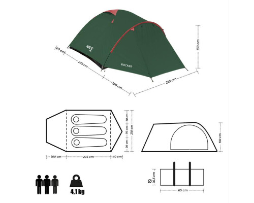 Кемпінговий намет NILS CAMP NC6013 ROCKER червоно-зелений