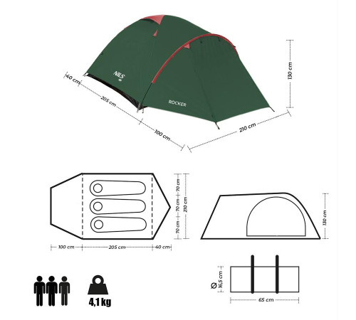 Кемпінговий намет NILS CAMP NC6013 ROCKER червоно-зелений