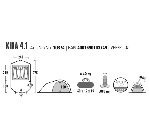 Намет чотиримісний High Peak Kira 4.1 Deep Forest (10374)