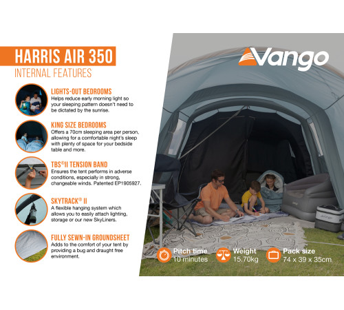 Намет тримісний Vango Harris Air 350 Mineral Green (TETHARRAI000001)