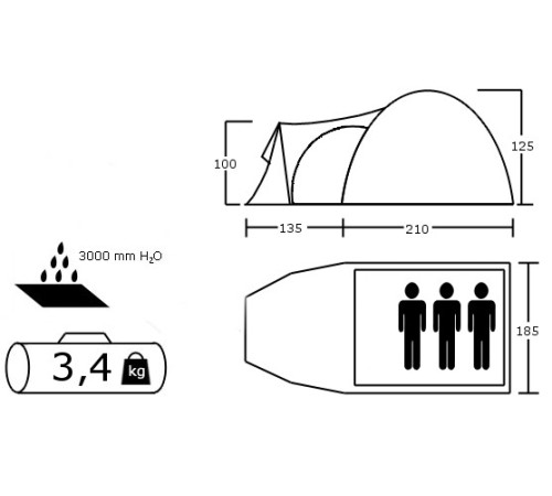 Намет 3-х місна Presto Acamper MONSUN 3 PRO зелена - 3500мм. Н2О - 3,4 кг