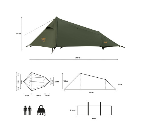 Намет туристичний двомісний NILS CAMP NC2502 ULTRA LIGHT SKYAIR, зелений