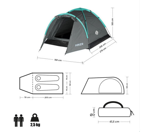 Намет кемпінговий двомісний NILS CAMP NC6010 HIKER, сірий