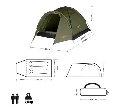 Намет туристичний двомісний NILS CAMP NC6010 HIKER, хакі