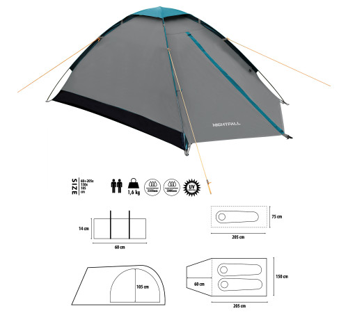 Намет кемпінговий двомісний NILS CAMP NC6033 NIGHTFALL, сіро-блакитний