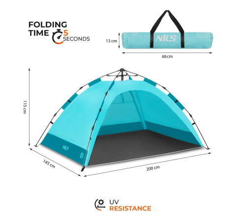 Намет пляжний саморозкладний NILS CAMP NC4802, блакитний