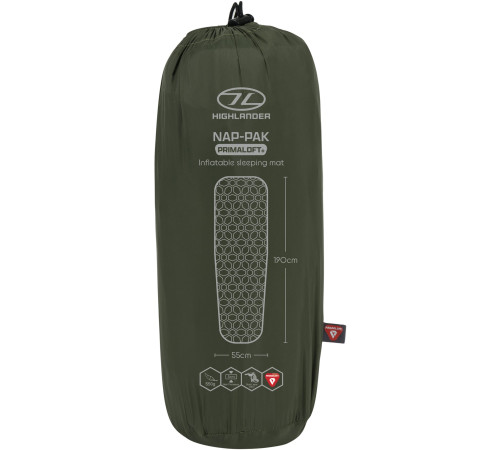 Килимок надувний Highlander Nap-Pak Inflatable Sleeping Mat PrimaLoft 5 cm Olive (AIR072-OG)