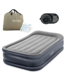 Матрац надувний Intex 64132 з вбудованим електронасосом 191x99x42 см, синьо-сірий 