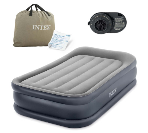 Матрац надувний Intex 64132 з вбудованим електронасосом 191x99x42 см, синьо-сірий Матрац надувний Intex 64132 з вбудованим електронасосом 191x99x42 см, синьо-сірий