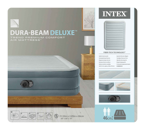 Матрац надувний INTEX 64824ND з насосом 203 х 152 х 46 см