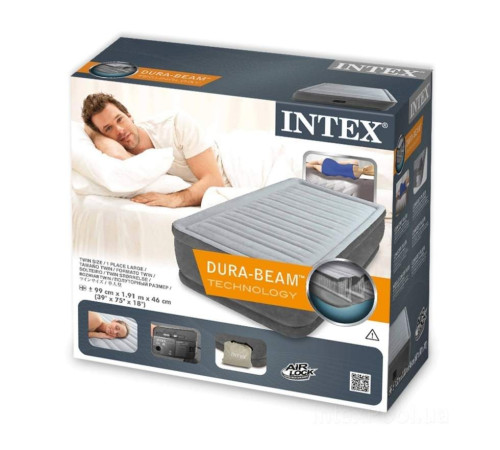 Матрац надувний Intex 64412 191x99x46 см, сірий Матрац надувний Intex 64412 191x99x46 см, сірий
