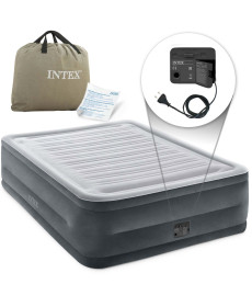 Матрац надувний Intex 64418 з вбудованим електронасосом 203x152x56 см, сірий