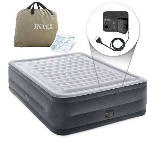 Матрац надувний Intex 64418 з вбудованим електронасосом 203x152x56 см, сірий Матрац надувний Intex 64418 з вбудованим електронасосом 203x152x56 см, сірий