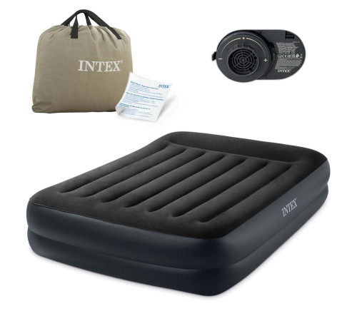 Матрац надувний Intex 64124 з вбудованим електронасосом 203x152x42 см, чорний Матрац надувний Intex 64124 з вбудованим електронасосом 203x152x42 см, чорний