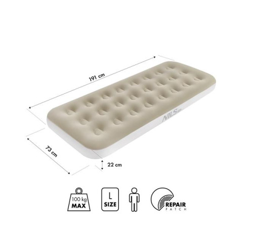 Матрац надувний одномісний NILS CAMP NC2801 191 х 73 х 22 см, бежевий