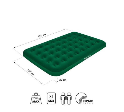 Матрац надувний двомісний NILS CAMP NC2802 191 х 137 х 22, зелений