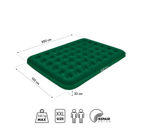 Матрац надувний двомісний NILS CAMP NC2803 203 х 152 х 22 см, зелений