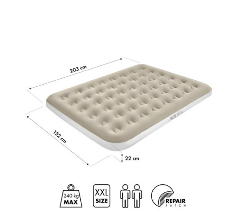 Матрац надувний двомісний NILS CAMP NC2803 203 х 152 х 22 см, бежевий