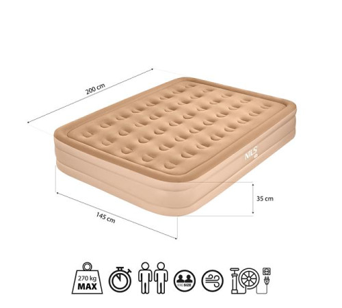 Матрац надувний двомісний NILS CAMP NC2808 з електронасосом 200 х 145 х 35, бежевий