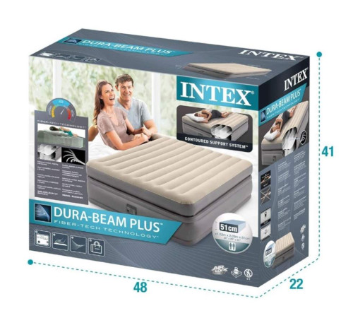 Матрац надувний INTEX 64164 з вбудованим електронасосом 203x152x51 см, бежевий