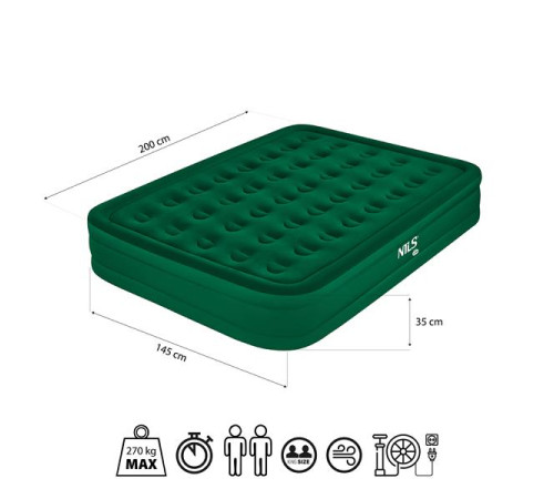 Матрац надувний двомісний NILS CAMP NC2808 з електронасосом 200 х 145 х 35, зелений
