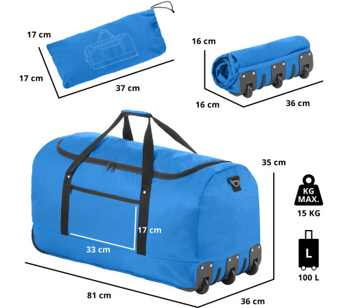 <font style="vertical-align: inherit;"><font style="vertical-align: inherit;">Сумка дорожня на колесах TravelZ Wheelbag 100 Liter Blue (603093)</font></font>