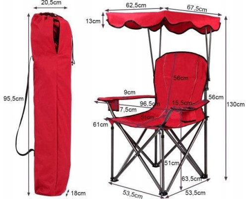 Кемпінгове крісло Costway розкладне з балдахіном - червоне