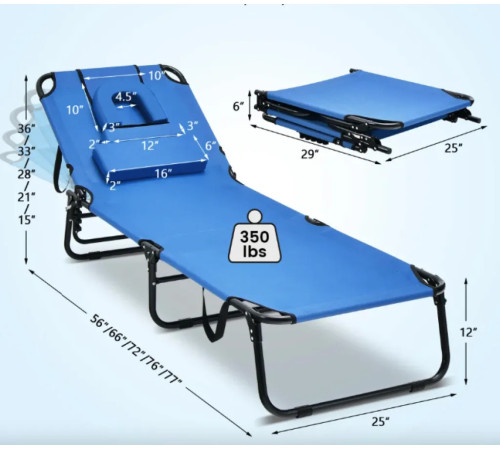 Шезлонг Costway Hanna, блакитний Шезлонг Costway Hanna, блакитний