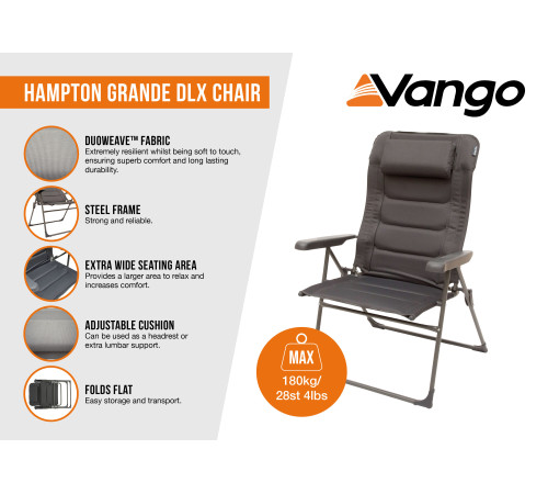 Стілець кемпінговий Vango Hampton Grande DLX Chair Excalibur (CHRHAMPTOE27A3T)