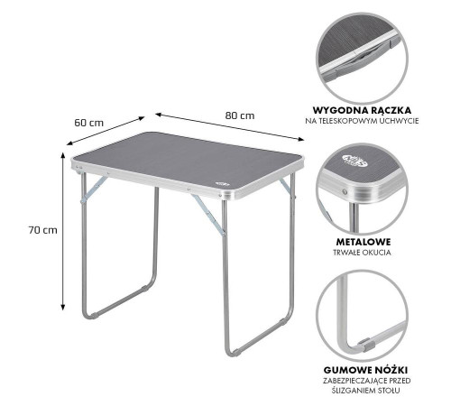 Стіл кемпінговий 80x60x70 см NILS CAMP NC3020 графітовий