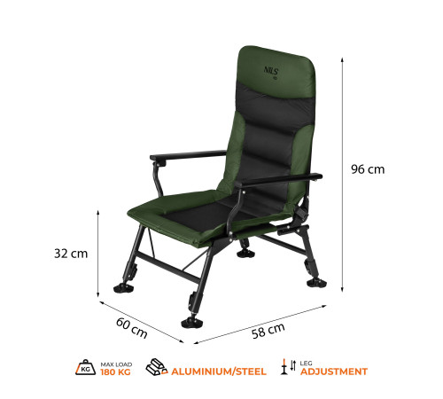 Крісло рибальське NILS CAMP NC2702, зелено-чорне