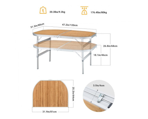 Розкладний кемпінговий стіл KING CAMP Bambus 120 x 80 см