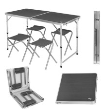 Стіл розкладний NILS CAMP NC1633 з 4 стільцями, темно-сірий