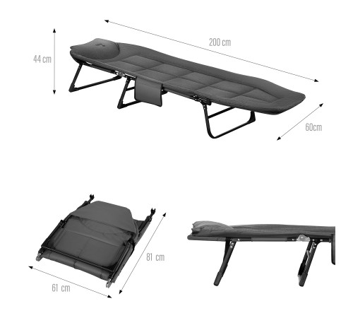 Ліжко кемпінгове NILS CAMP NC2720 200 х 60 х 44 см, сіре