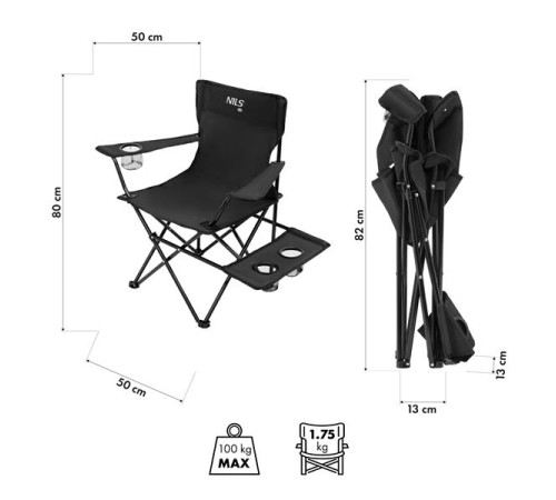 Крісло для кемпінгу NILS CAMP NC3301, чорне