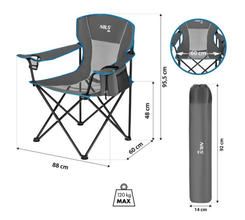 Крісло для кемпінгу NILS CAMP NC3706, сіре