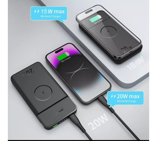 Повербанк бездротовий 2-в-1 Proove Power Stand 20W 10000mAh, чорний Повербанк бездротовий 2-в-1 Proove Power Stand 20W 10000mAh, чорний