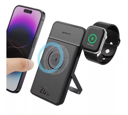 Повербанк бездротовий 2-в-1 Proove Power Stand 20W 10000mAh, чорний Повербанк бездротовий 2-в-1 Proove Power Stand 20W 10000mAh, чорний