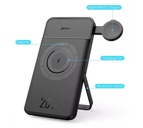 Повербанк бездротовий 2-в-1 Proove Power Stand 20W 10000mAh, чорний Повербанк бездротовий 2-в-1 Proove Power Stand 20W 10000mAh, чорний