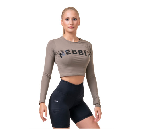 Жіночий кроп-топ з довгими рукавами Nebbia Sporty Hero 585 - XS - мокко Жіночий кроп-топ з довгими рукавами Nebbia Sporty Hero 585 - XS - мокко