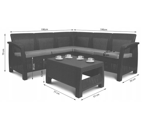 Диван садовий Keter Corfu Relax 5-місний, графіт