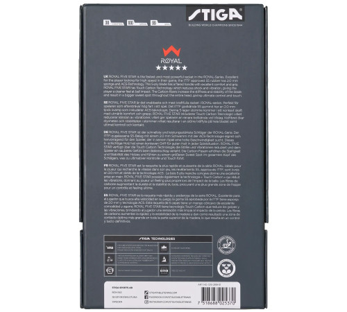 Ракетка для настільного тенісу Stiga Royal Carbon 5 Star FL, чорно-червона