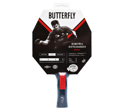 Ракетка для настільного тенісу BUTTERFLY Ovtcharov Ruby, чорно-червона
