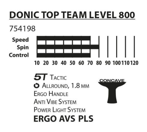 Ракетка для настільного тенісу DONIC TOP TEAM 800, чорна