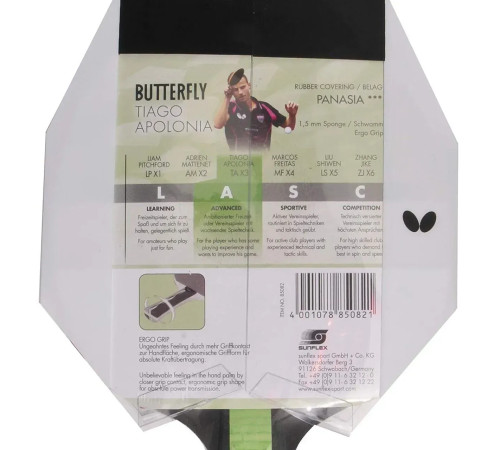 Ракетка для настільного тенісу Butterfly Tiago Apolonia TAX3, червона