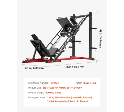 Жим ногами VEVOR HM1904, чорно-червоний